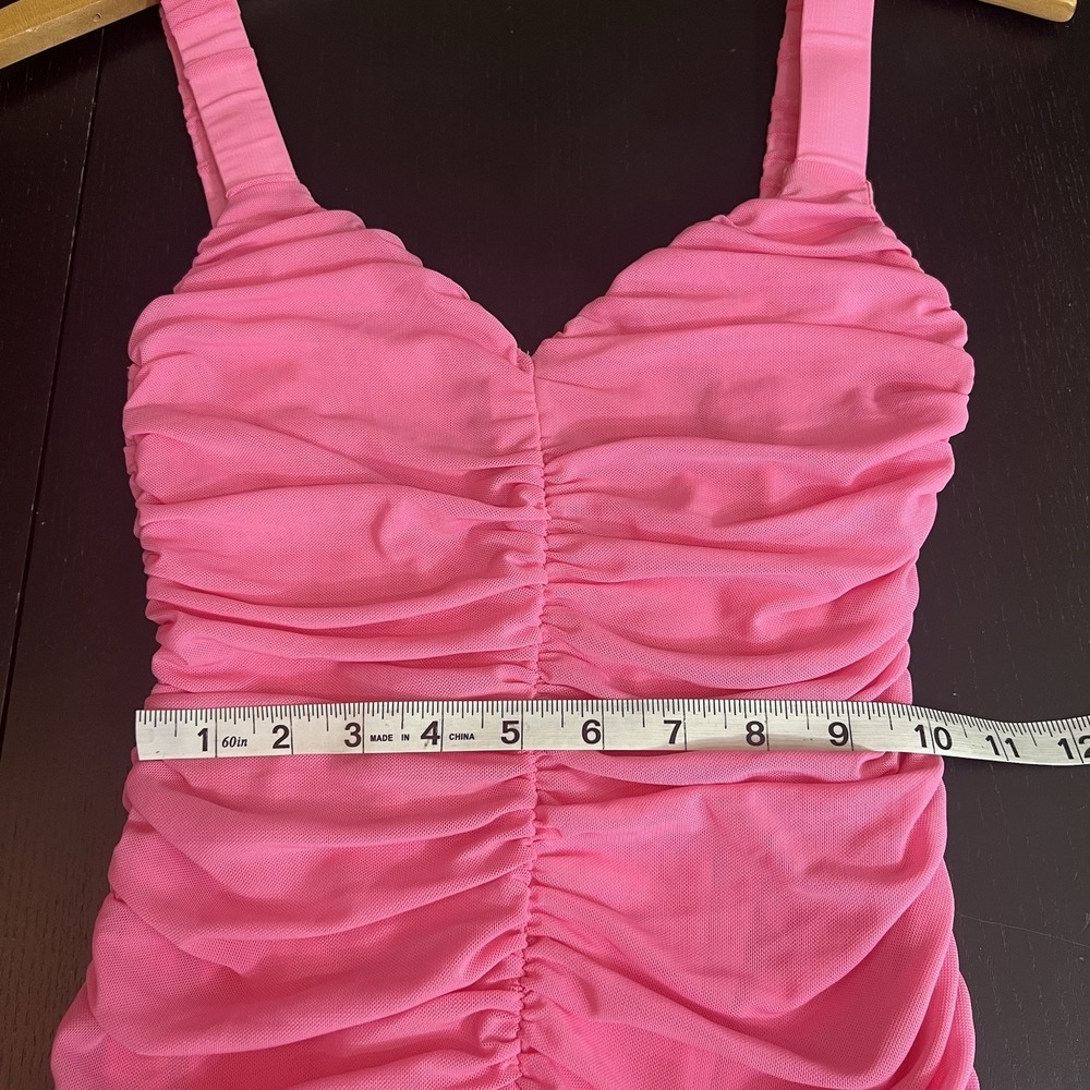 HELLO MOLLY Let's Celebrate Mini Dress Size S 4 Pink Ruched Bodycon Barbie NEW - Picture 11 of 13